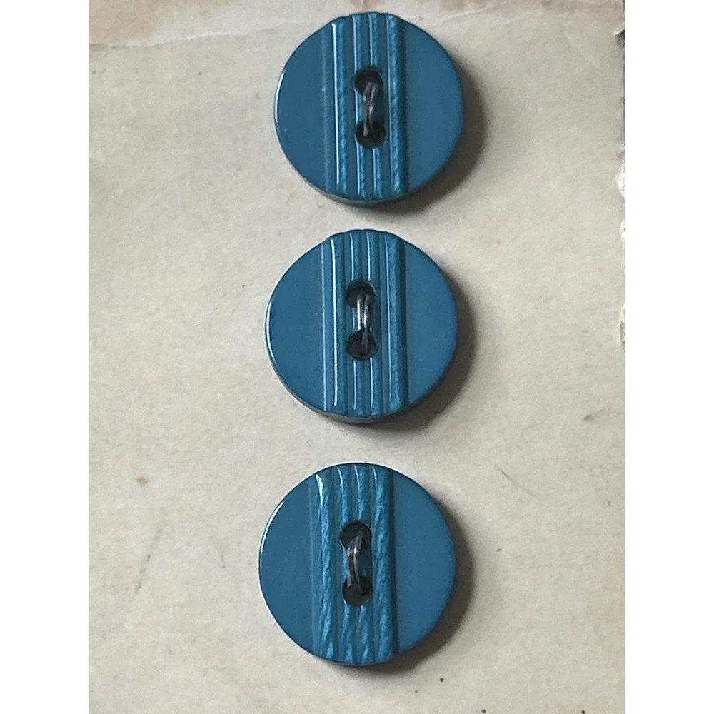 Vintage‎ Curtis & Darling Teal Blue Striped Shank Buttons Set of 3 Original Card